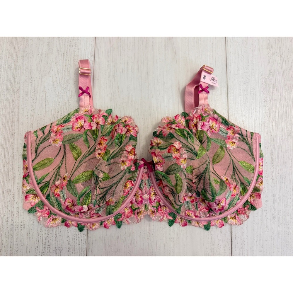 NWT Victoria's Secret Dream Angels Wicked Sz 38DDD Pink Floral Lilly Embroidery